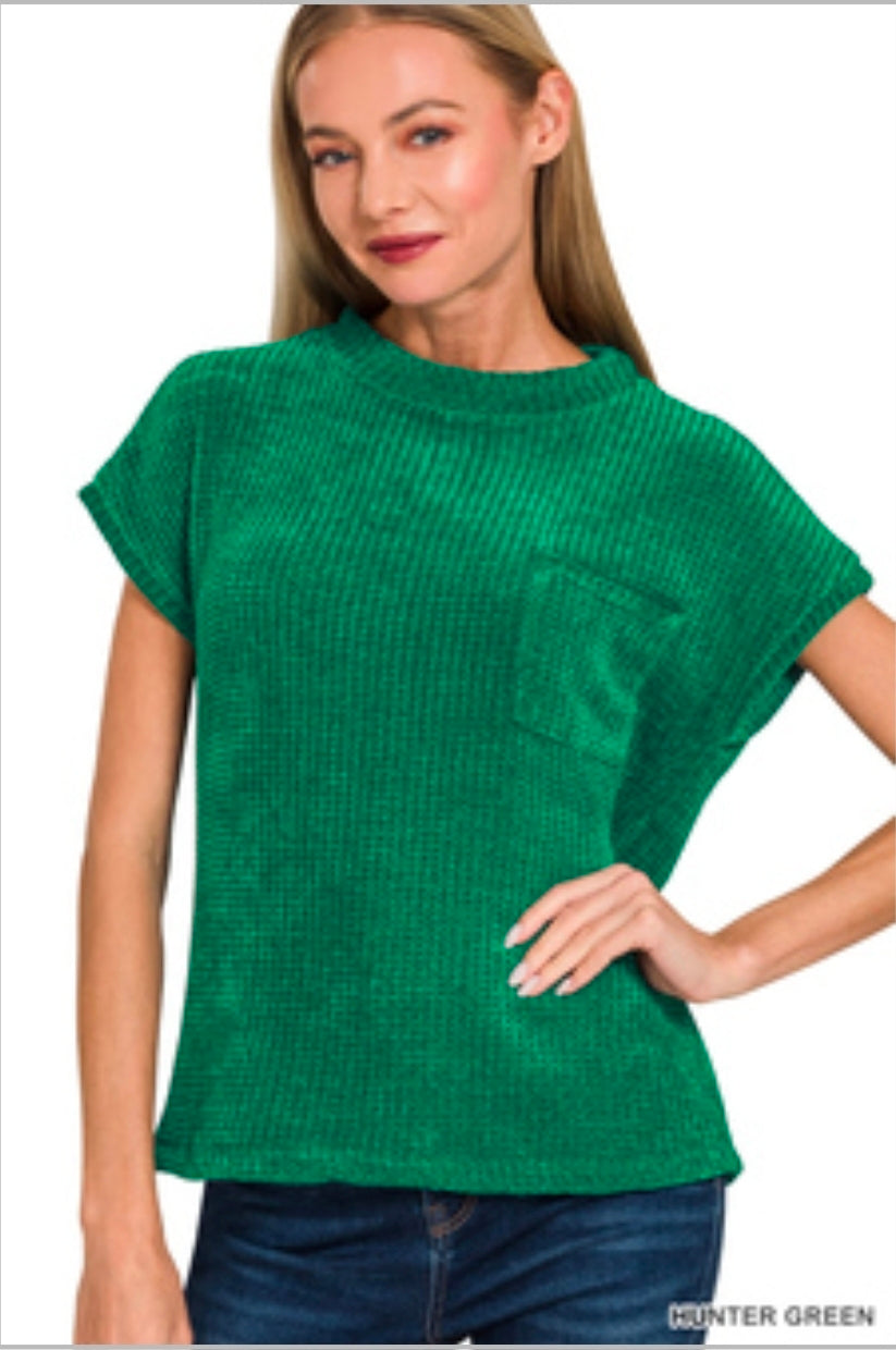 Chenille Waffle Short Sleeve Sweater