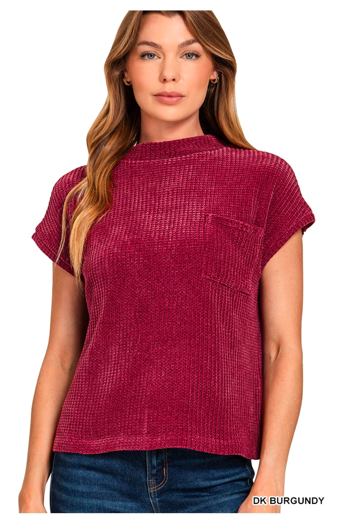 Chenille Waffle Short Sleeve Sweater