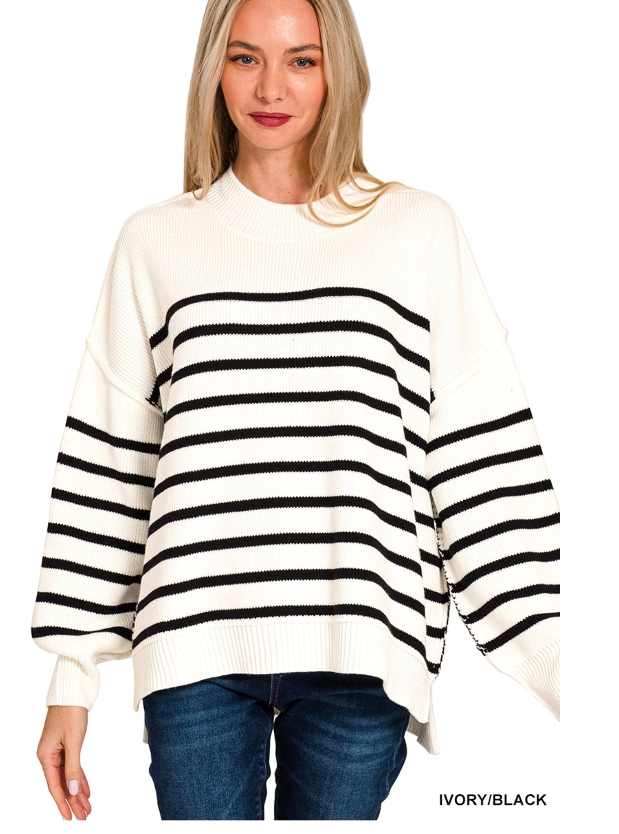 Exposed Seam Striped Oversized Sweater