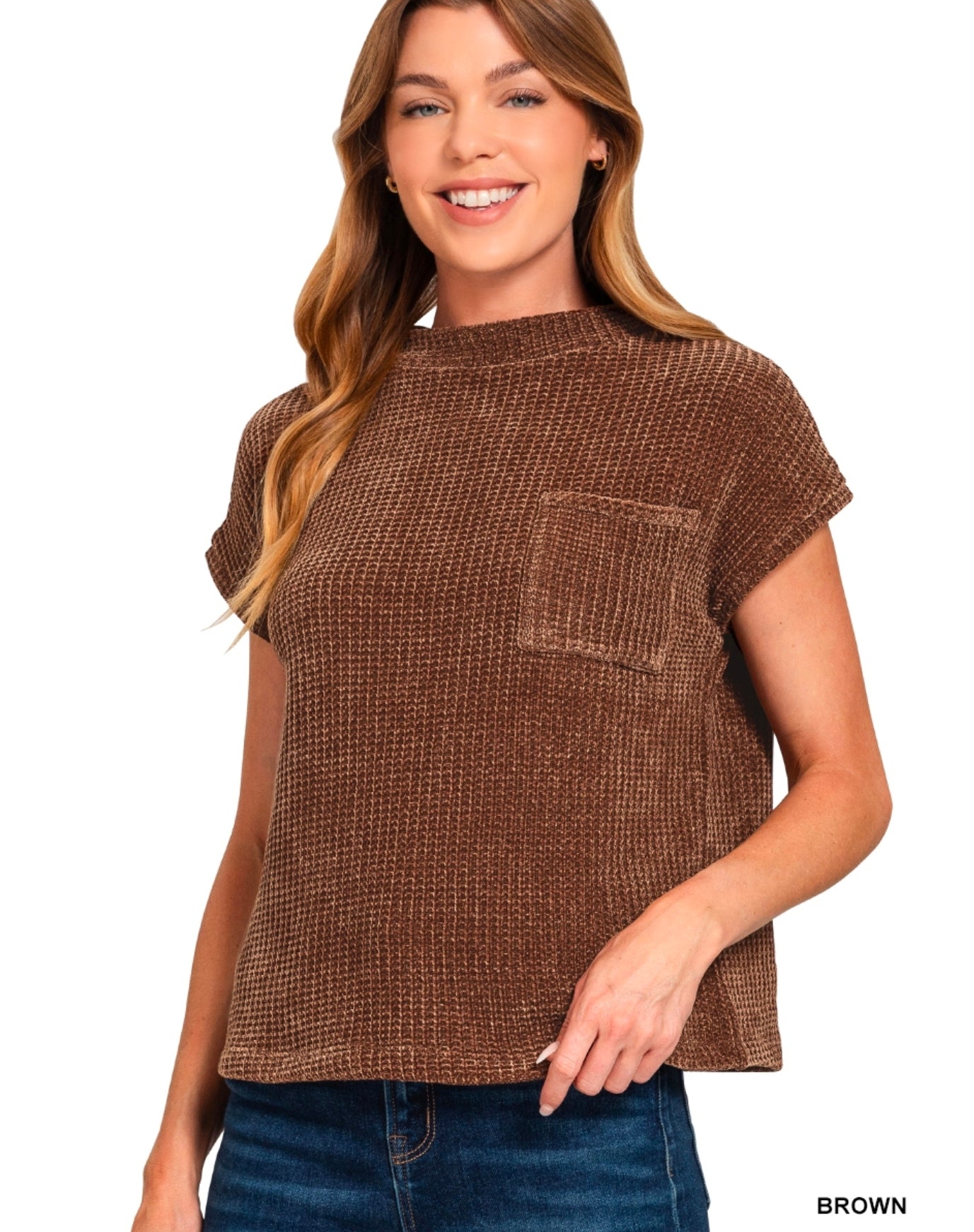 Chenille Waffle Short Sleeve Sweater