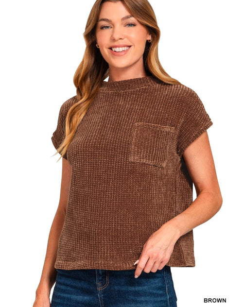 Chenille Waffle Short Sleeve Sweater