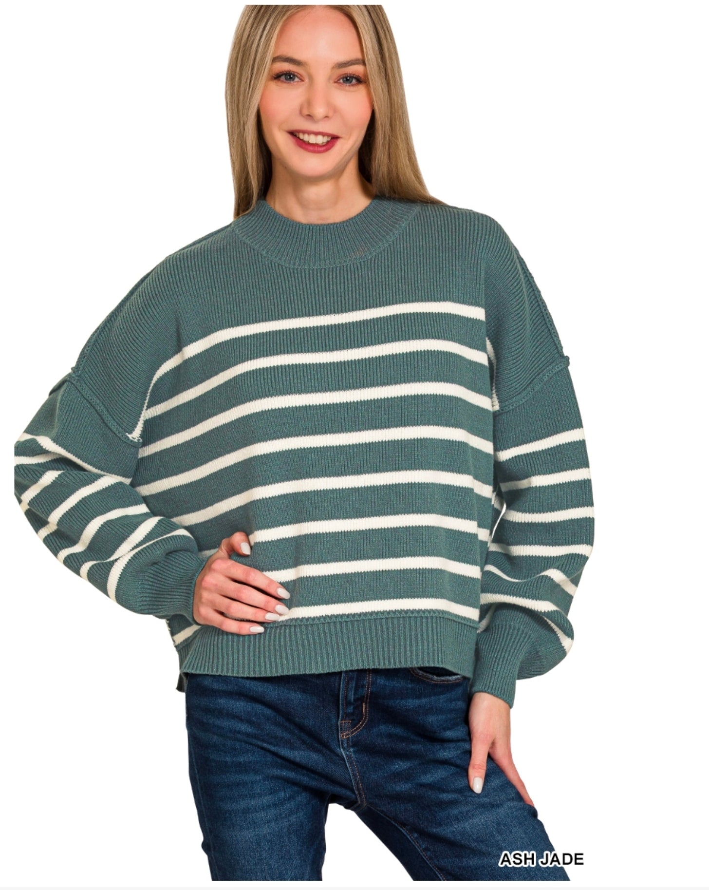 Exposed Seam Striped Oversized Sweater
