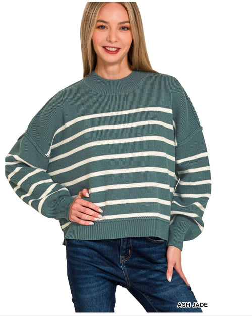 Exposed Seam Striped Oversized Sweater