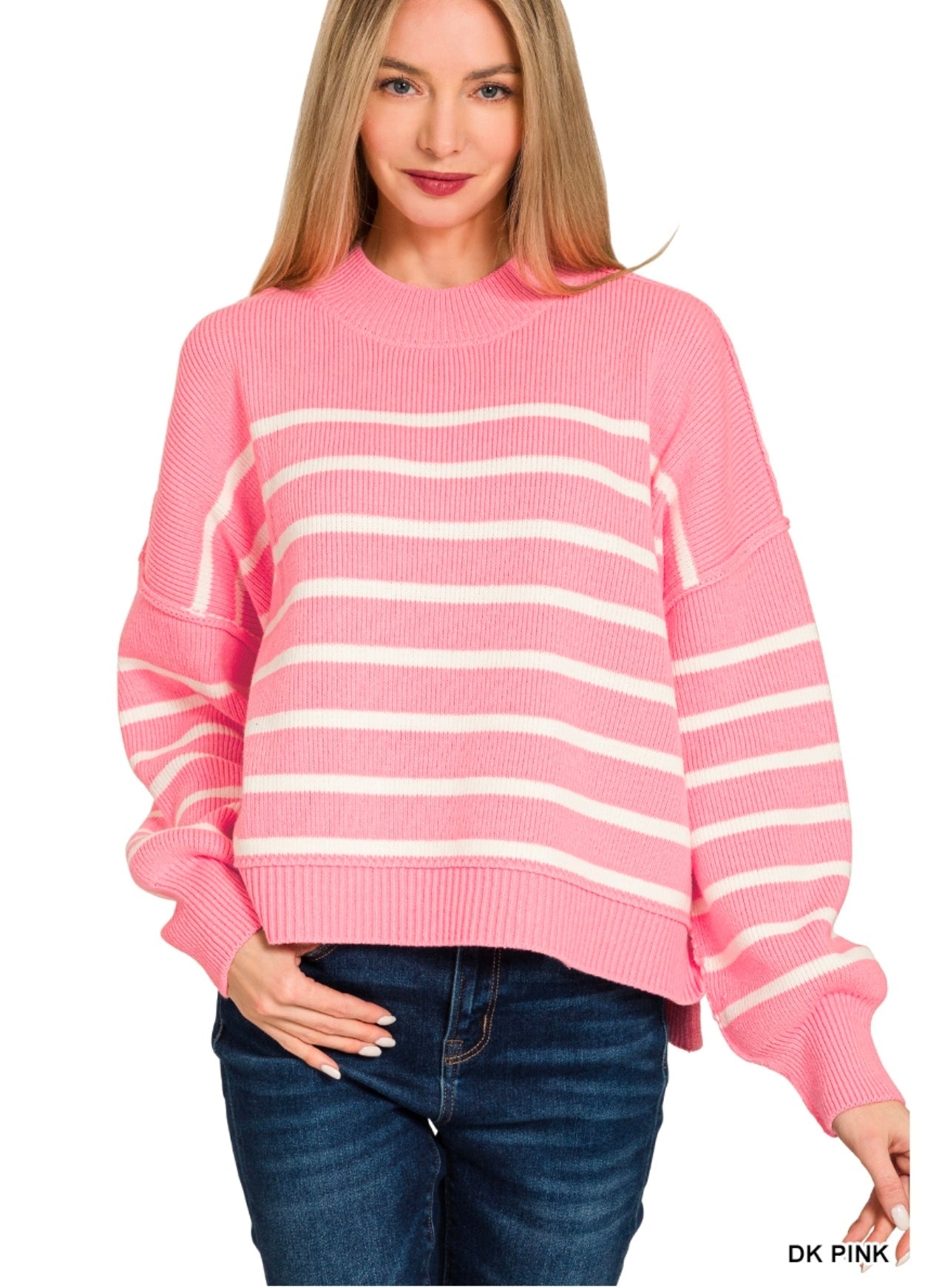 Exposed Seam Striped Oversized Sweater