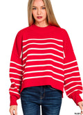 Exposed Seam Striped Oversized Sweater