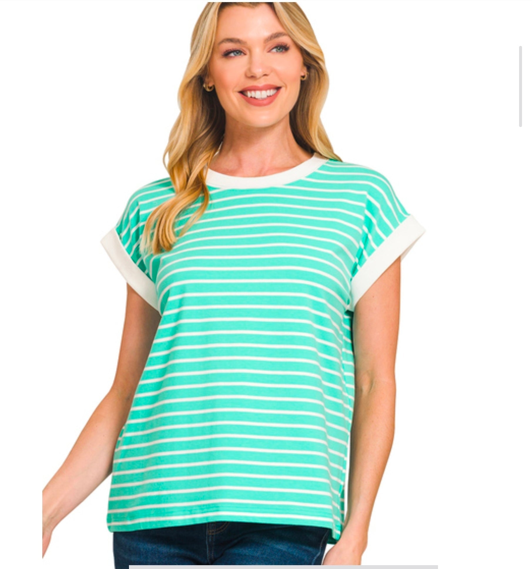 Contrast trim cap sleeve stripe tee